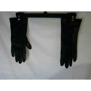 Vintage Grandoe Womens Black Leather Dress Gloves Size 7.5 Classic Winter